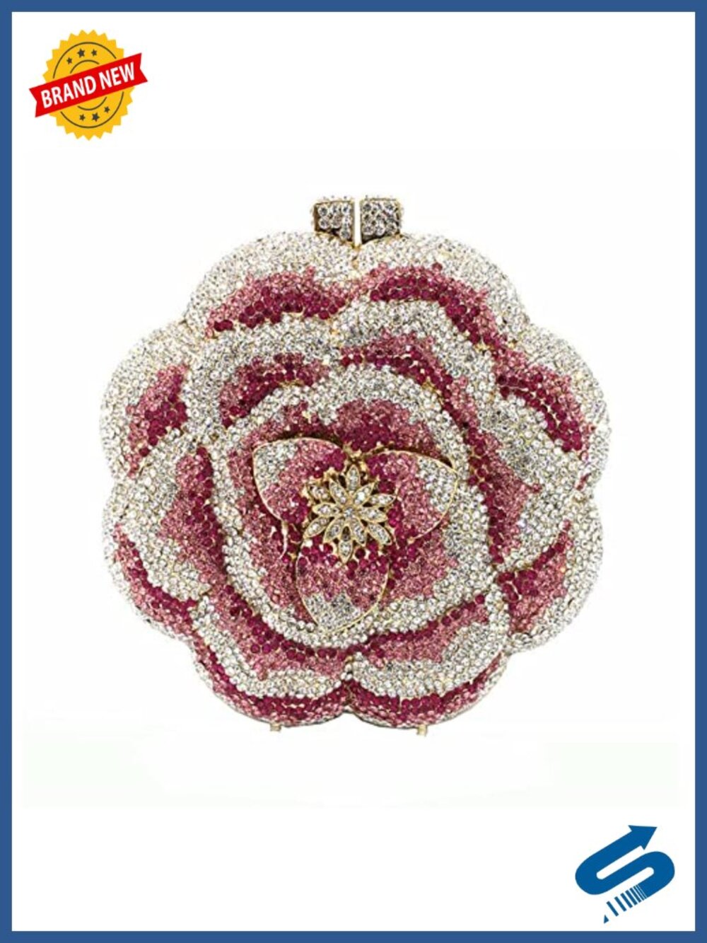 Rhinestone Flower Clutch Evening Bag with Removable Chain for Wedding